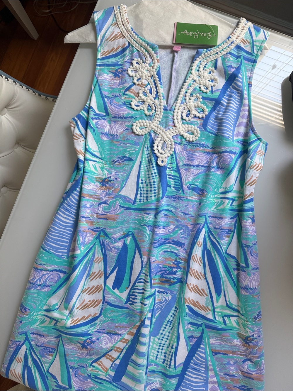 Lilly Pulitzer NWT M nautical Shift Dress in Aqua, Lavender & Teal - Picture 4 of 9